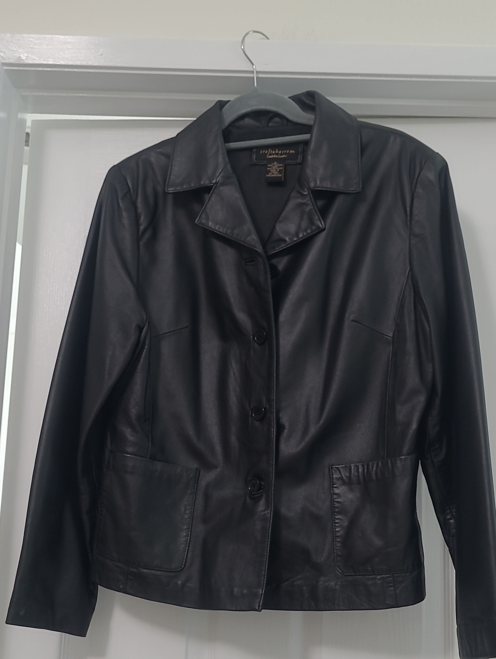 Croft And Barrow Vintage Classic Black Leather Button-Front Women's Jacket